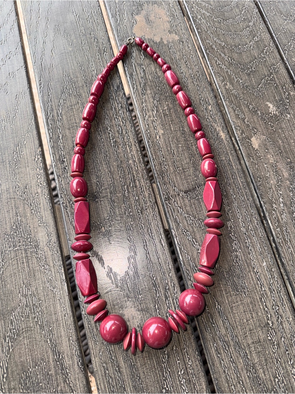 Vintage Chunky Burgundy Bead Statement Necklace | Maroon Geometric Boho - Picture 3 of 4